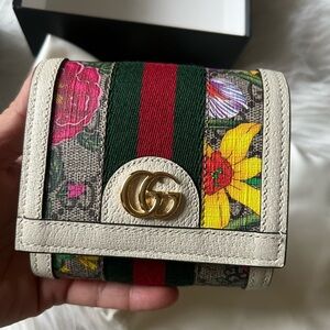 Gucci Bifold Wallet Gg Marmont Sherry Line Ophidia Flora White